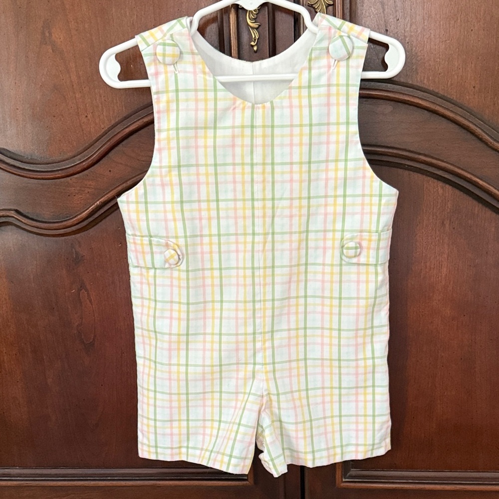 FINAL SALE Delaney Pastel Plaid Romper 12M  Boutique Boy Outfit